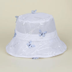 Lace Breathable Bucket Hat with Butterfly Embroidery