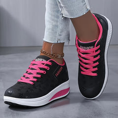 Women's Letter Pattern Non slip Chunky Sneakers Lace up Walking Shoes