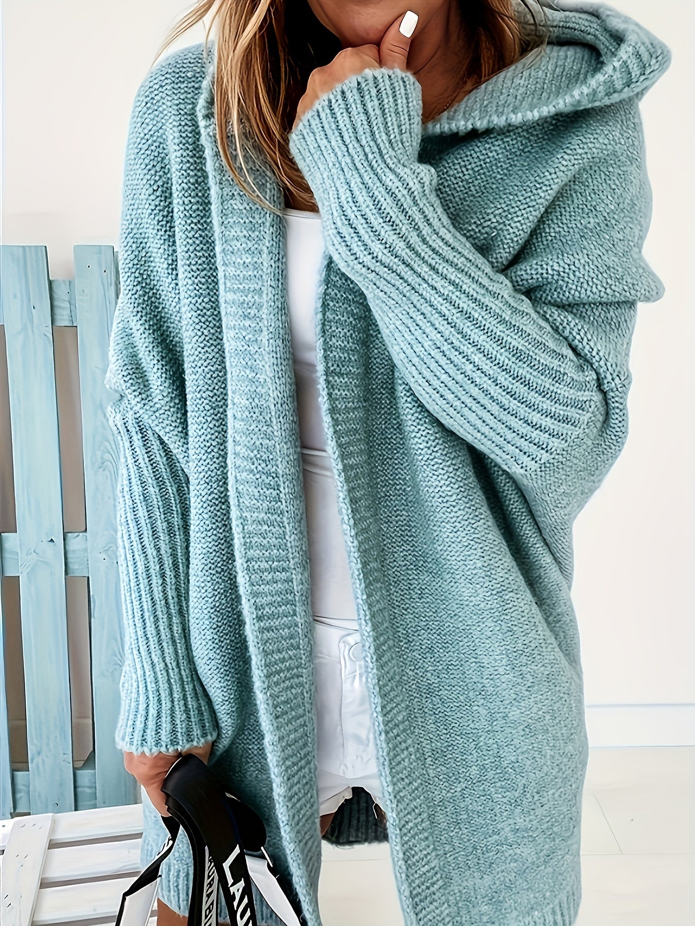 Solid Long Sleeve Hooded Sweater Cardigan