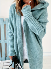Solid Long Sleeve Hooded Sweater Cardigan