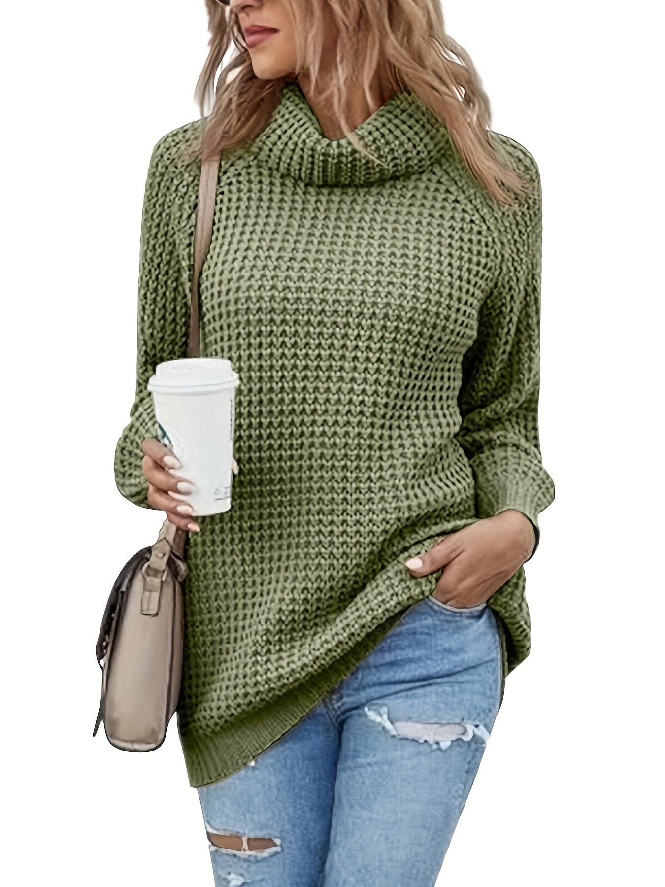 Women's Plus Casual Sweater Solid Long Sleeve Turtle Neck Jumper
