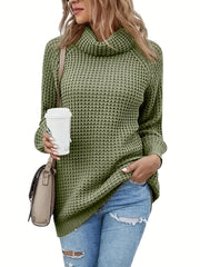 Women's Plus Casual Sweater Solid Long Sleeve Turtle Neck Jumper