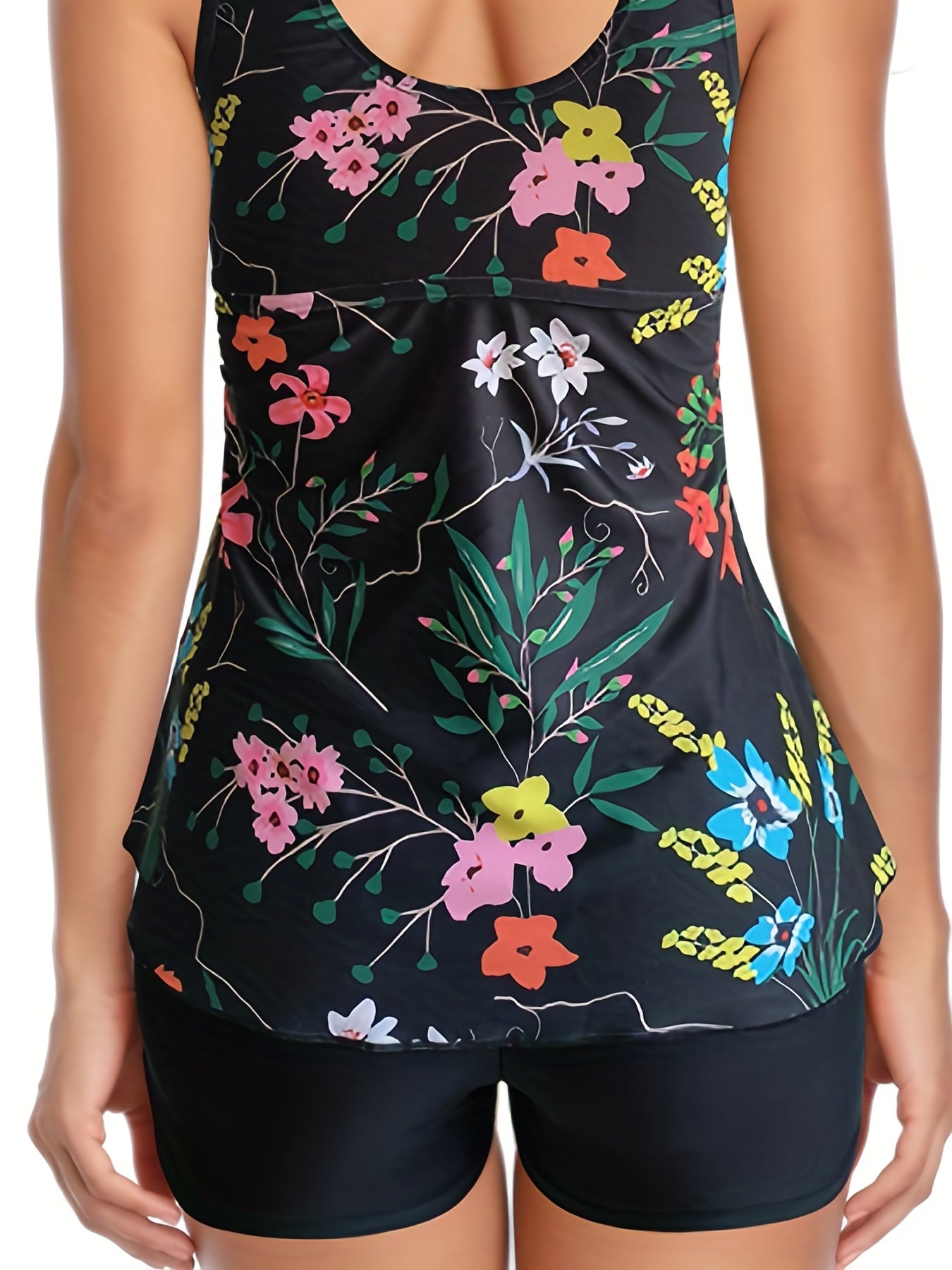 Floral Print V Neck Tankini Set Plus Size