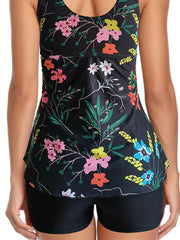 Floral Print V Neck Tankini Set Plus Size