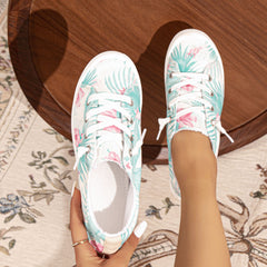 Floral & Leaf Print Canvas Sneakers Low Top Comfy Walking Shoes