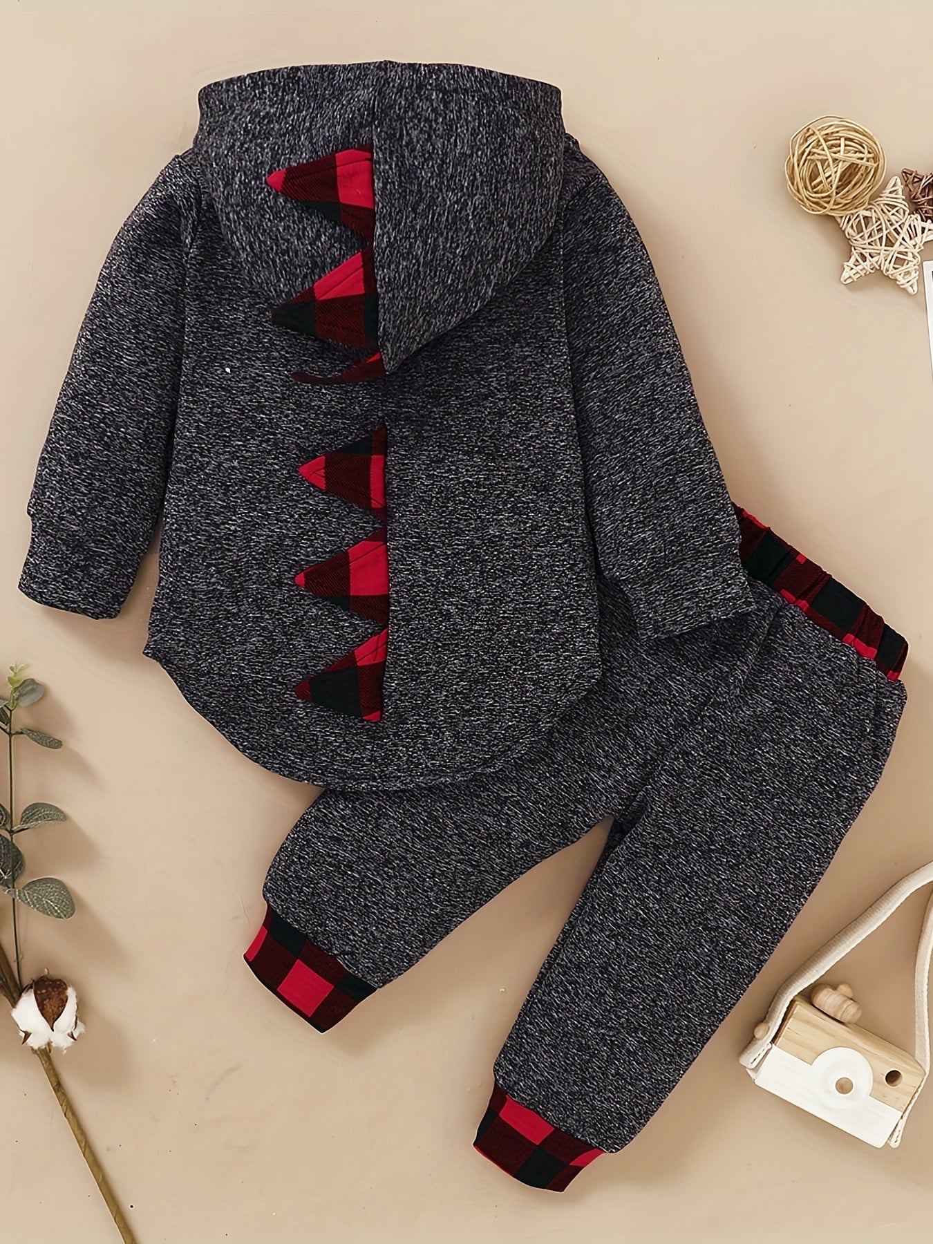 Toddler Boy's Plaid Hoodie & Sweatpants Set for Spring Fall