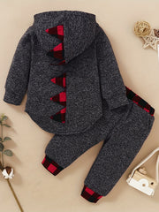Toddler Boy's Plaid Hoodie & Sweatpants Set for Spring Fall