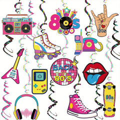 30pcs 80s Hip Hop Neon Swirls Ceiling Decorations for Back to the 80s Party
