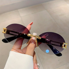 Oval Rimless Sunglasses Gradient UV400 Sun Shades