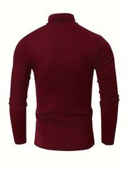 Men's High Neck Knitted Sweater Solid Mid Stretch Pullover for Spring