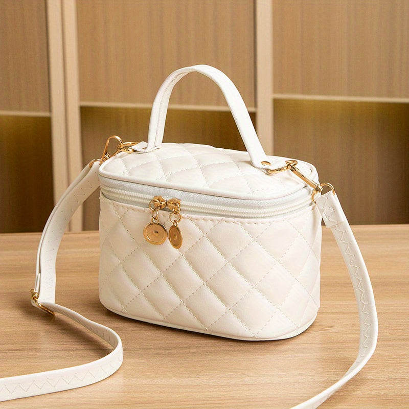 Quilted Makeup Bag Portable PU Leather Storage Women's Wash Bag