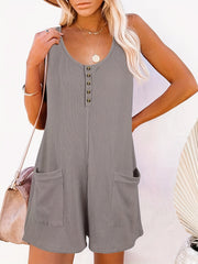 Button Front Sleeveless Romper Casual Jumpsuit Women's Clothing