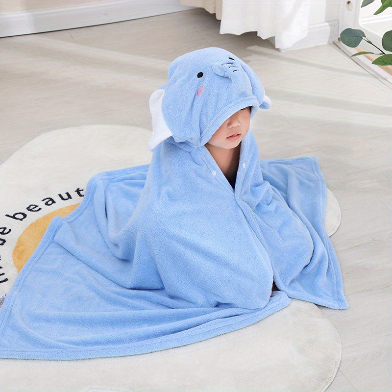 Kids Coral Velvet Hooded Bath Towel Absorbent Wearable Bathroom Supplies