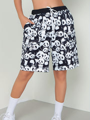 Panda Print Drawstring High Rise Shorts