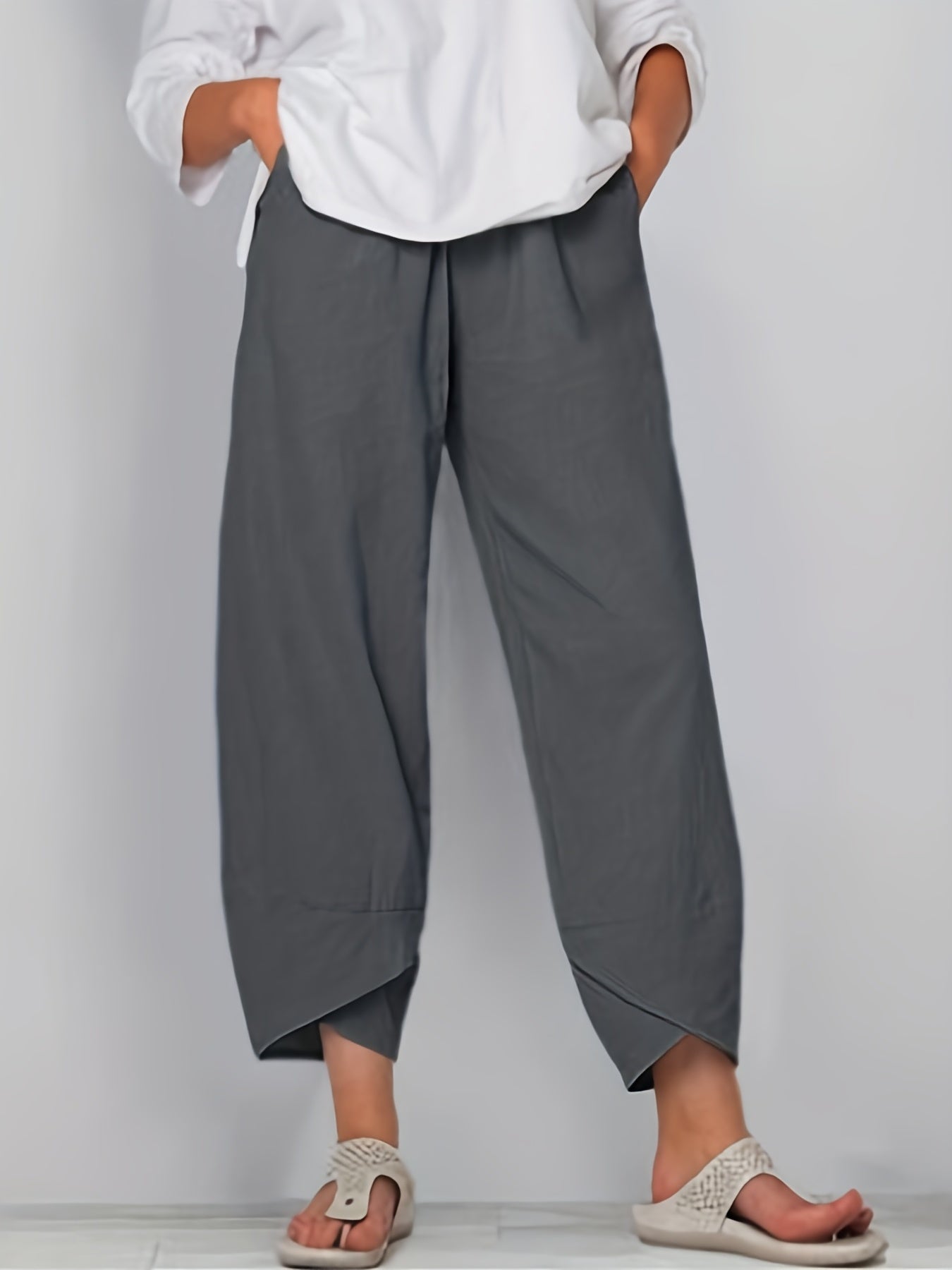 Elastic Cropped Pants Casual Loose Pants