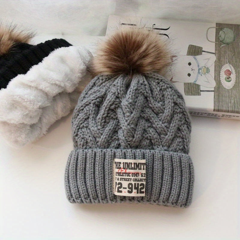 Baby Hat Autumn Winter Kids Knitted Hat Thick Plus Velvet Woolen Hat