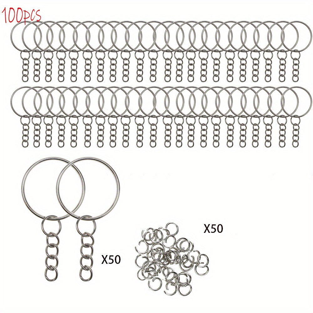 100pcs Key Ring Set Split Round Keychain Rings Bulk