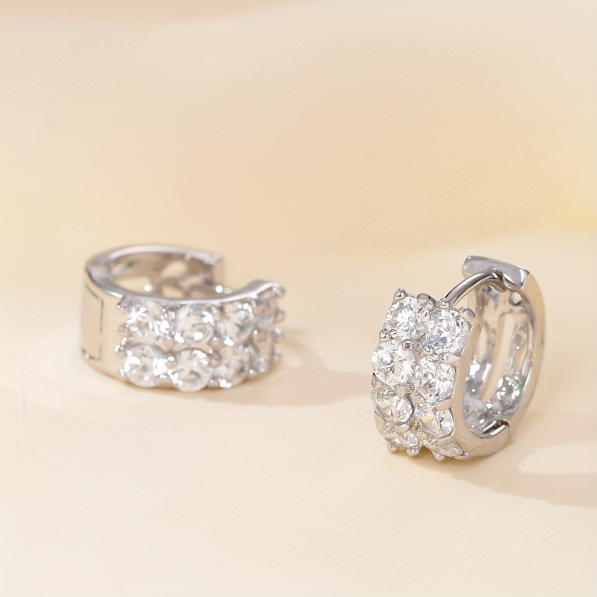 Double Row Sparkle Silver Earrings for Women