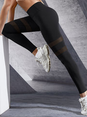 Wide Waistband Mesh Sports Leggings Yoga Tight Activewear