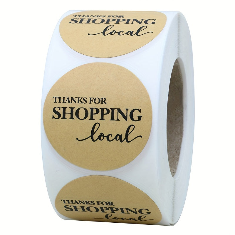 38mm Thank You Shopping Local Label Roll 500 Labels Shrink Wrapped Packaging