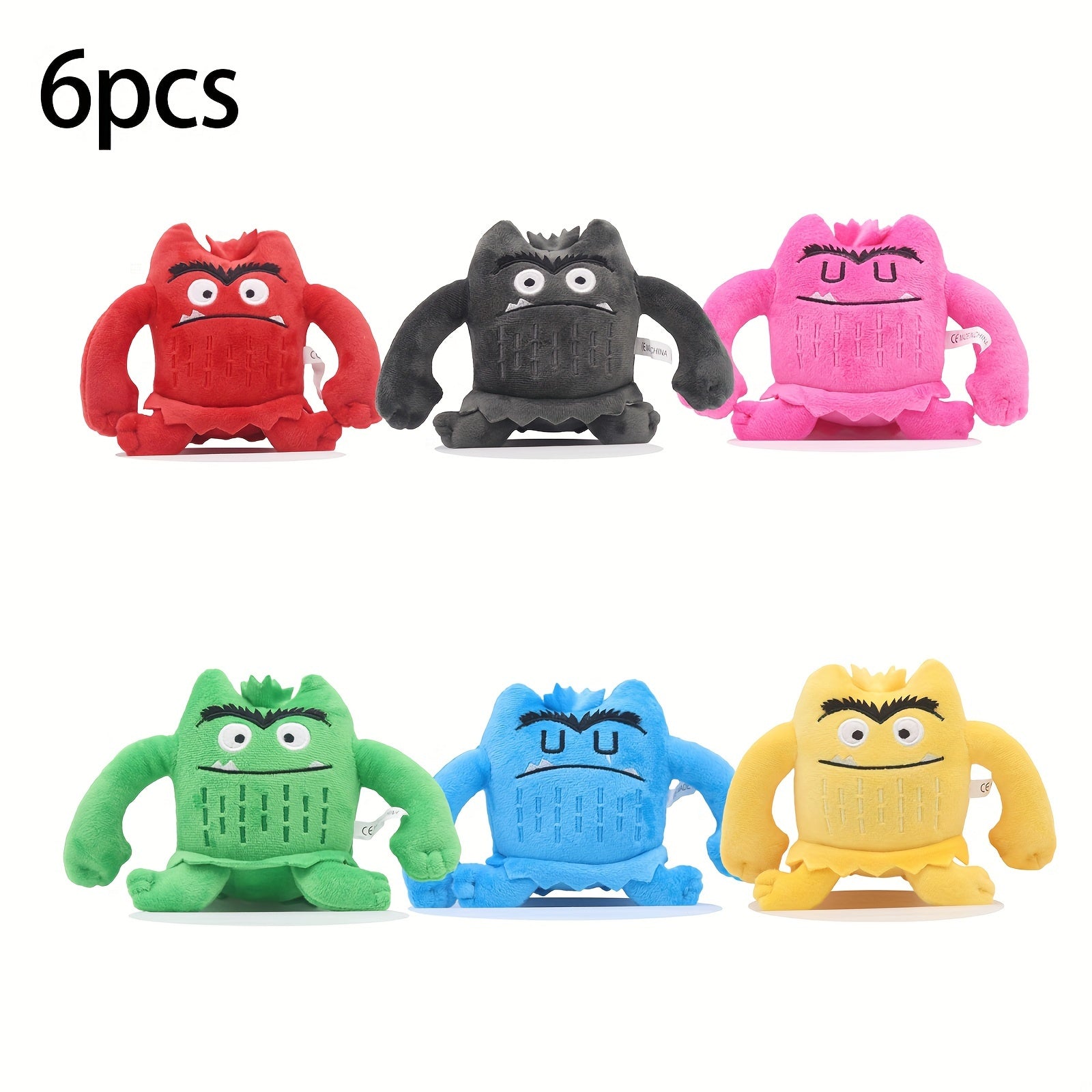 6pcs Colorful Monster Plush Toys for Kids Angry Emotional Soft Polyester Blend