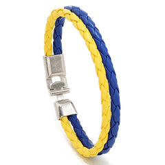 Yellow Ukraine Flag Bracelet Leather Braided Bracelet