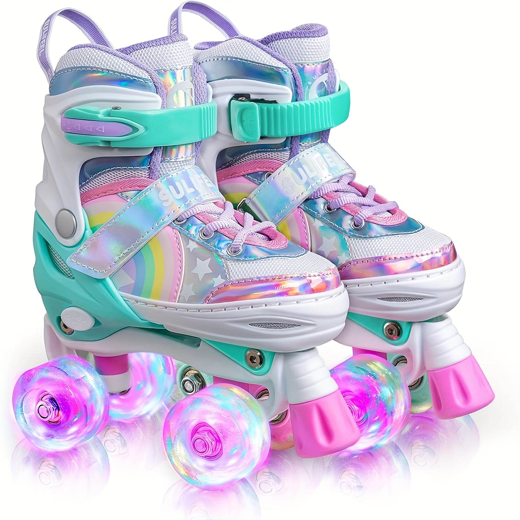 Kids Adjustable Roller Skates 4 Light Up Wheels Lace Up Full Protection Shoes