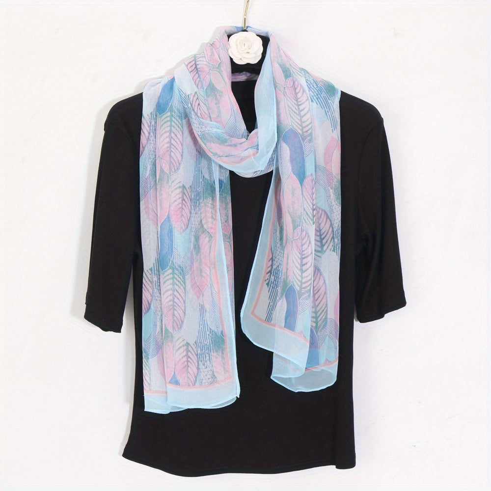 Leaf Printed Lightweight Silky Scarf Sheer Sunscreen Wrap