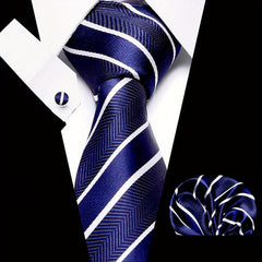 Men's Striped Tie, Handkerchief Set Business Formal College Necktie