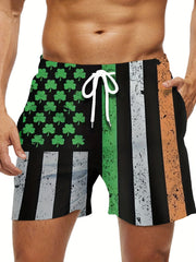 Men's Stripes Pattern Shorts With Pockets Elastic Waist Drawstring