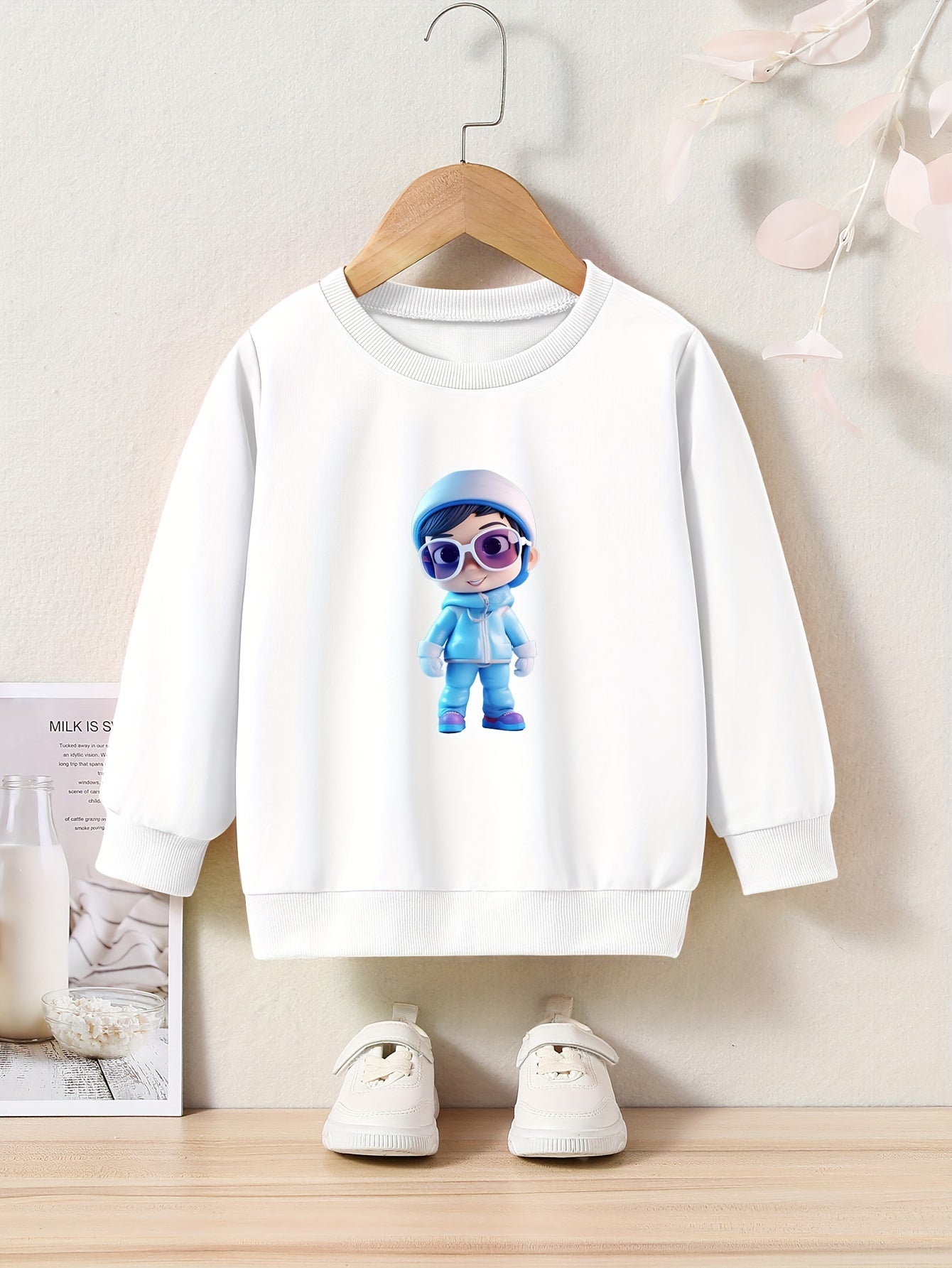 Cartoon Pattern Crew Neck Sweatshirt for Girls Kids