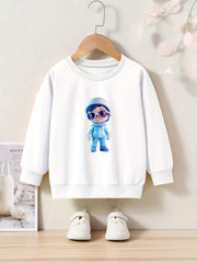 Cartoon Pattern Crew Neck Sweatshirt for Girls Kids