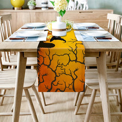 Halloween Evil Pumpkin Witch Hat Linen Table Runner