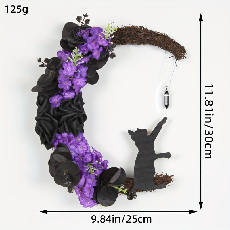 Curved Moon Cat Garland Door Hanging Halloween Decoration
