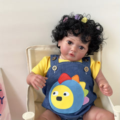 23in Simulative Reborn Doll Dark Brown Skin Hand-Planted Hair Soft Cloth Body