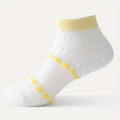 5pairs Baby Boys Kids Mesh Breathable Short Socks Cartoon Smile Face Pattern