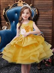 Girls Sleeveless Puffy Princess Dress Flowers Mesh Tutu Dress