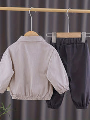 3pcs Boy's Striped Zipper Jacket & Long Sleeve Top & Cargo Pants Set