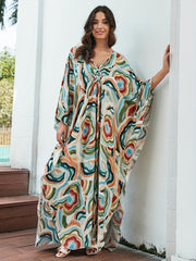 Boho Dress Women's Plus Allover Print Batwing Sleeve V Neck Side Split