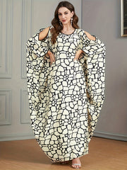 Plus Size Casual Kaftan Dress Women's Plus Allover Print Cold Shoulder