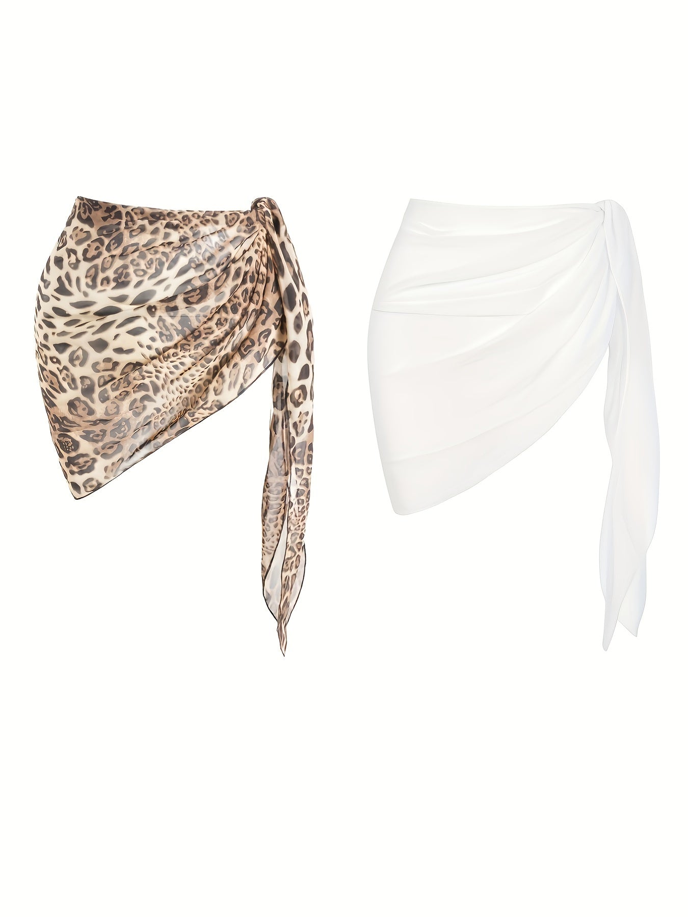 Boho 2-Piece Beach Wear Wrap Skirts Leopard & Solid Sarongs