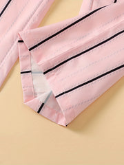 2pcs Toddler Girls Button Front Tank Tops & Vertical Stripes Belted Pants Set