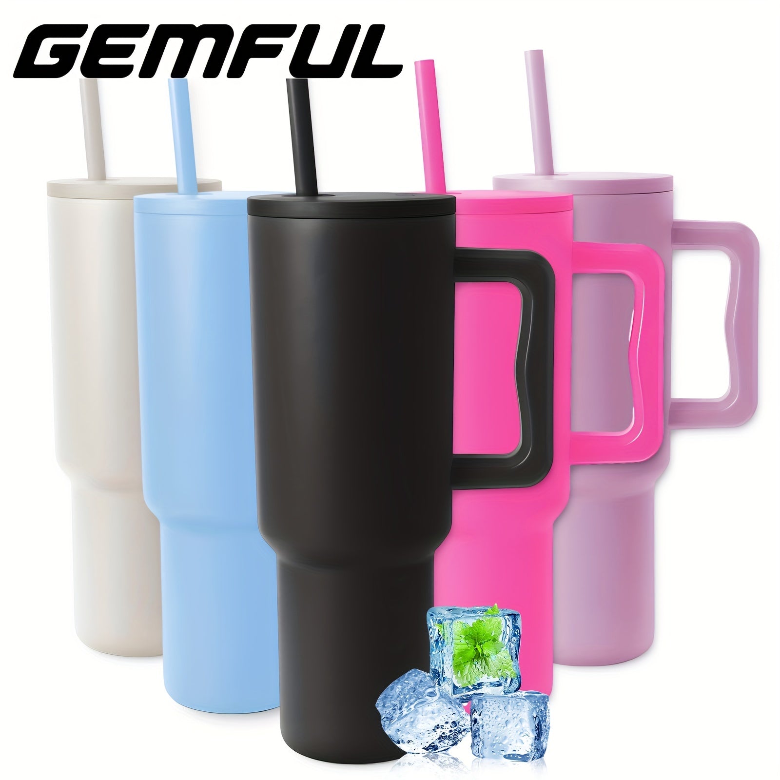 Insulated Stainless Steel 40Oz Tumbler with Handle & Straw Lid