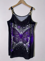 Butterfly Print Chain Strap Top Lace Spaghetti Strap
