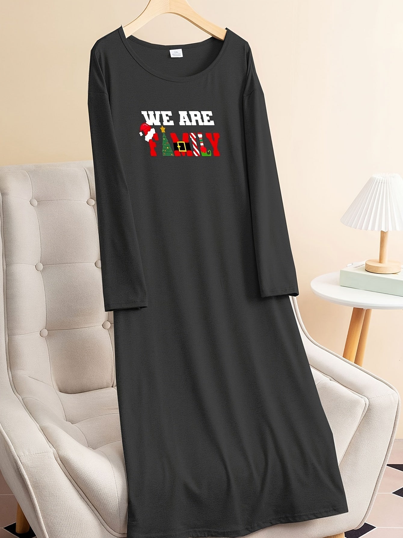 Christmas Lounge Dress Women's Plus Christmas Letter Graphic Long S