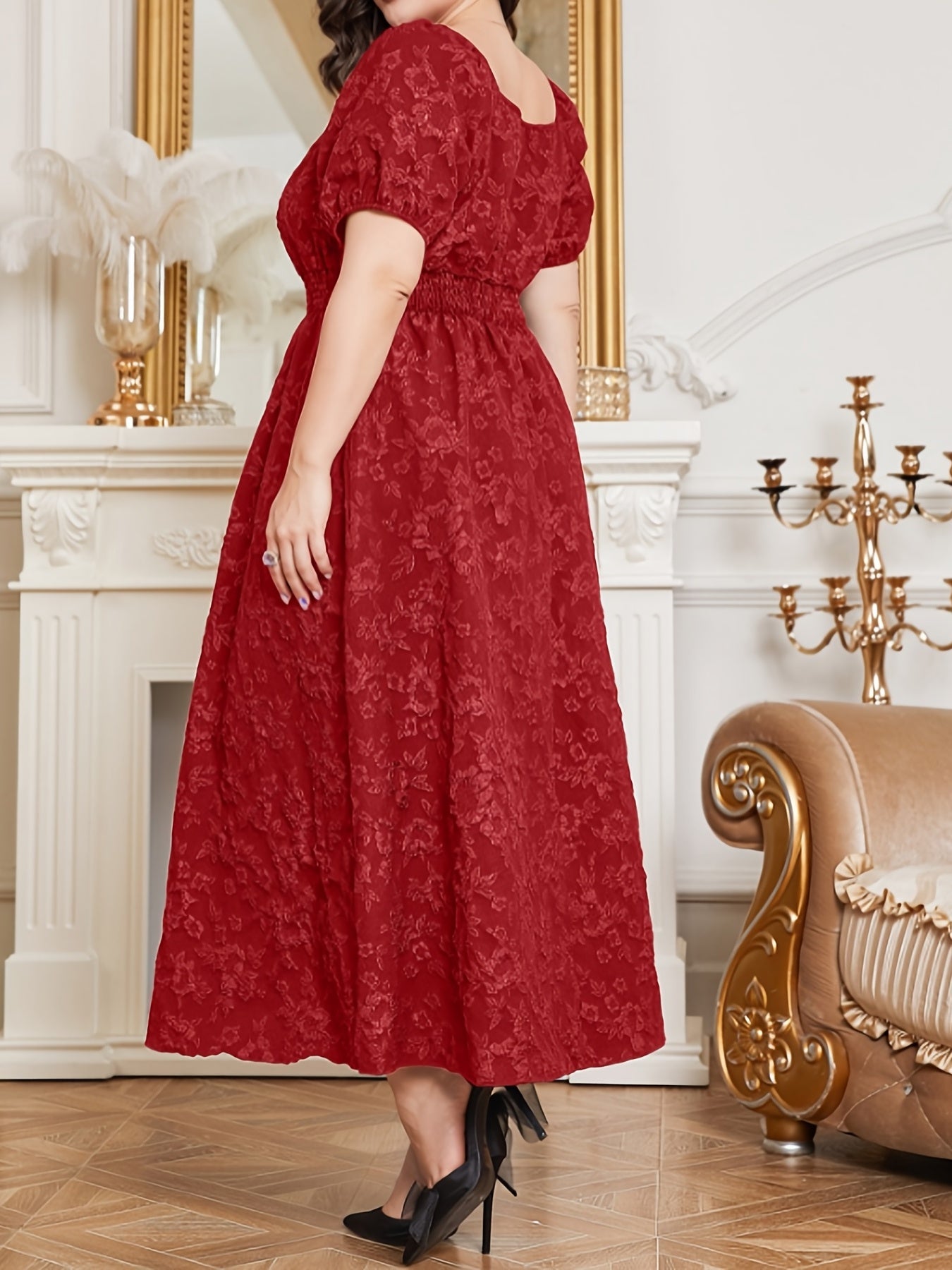 Romantic Kaftan Dress Women's Plus Floral Print Puff Sleeve