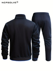 Men's Stand Collar Zip Up Jacket & Active Pants Set