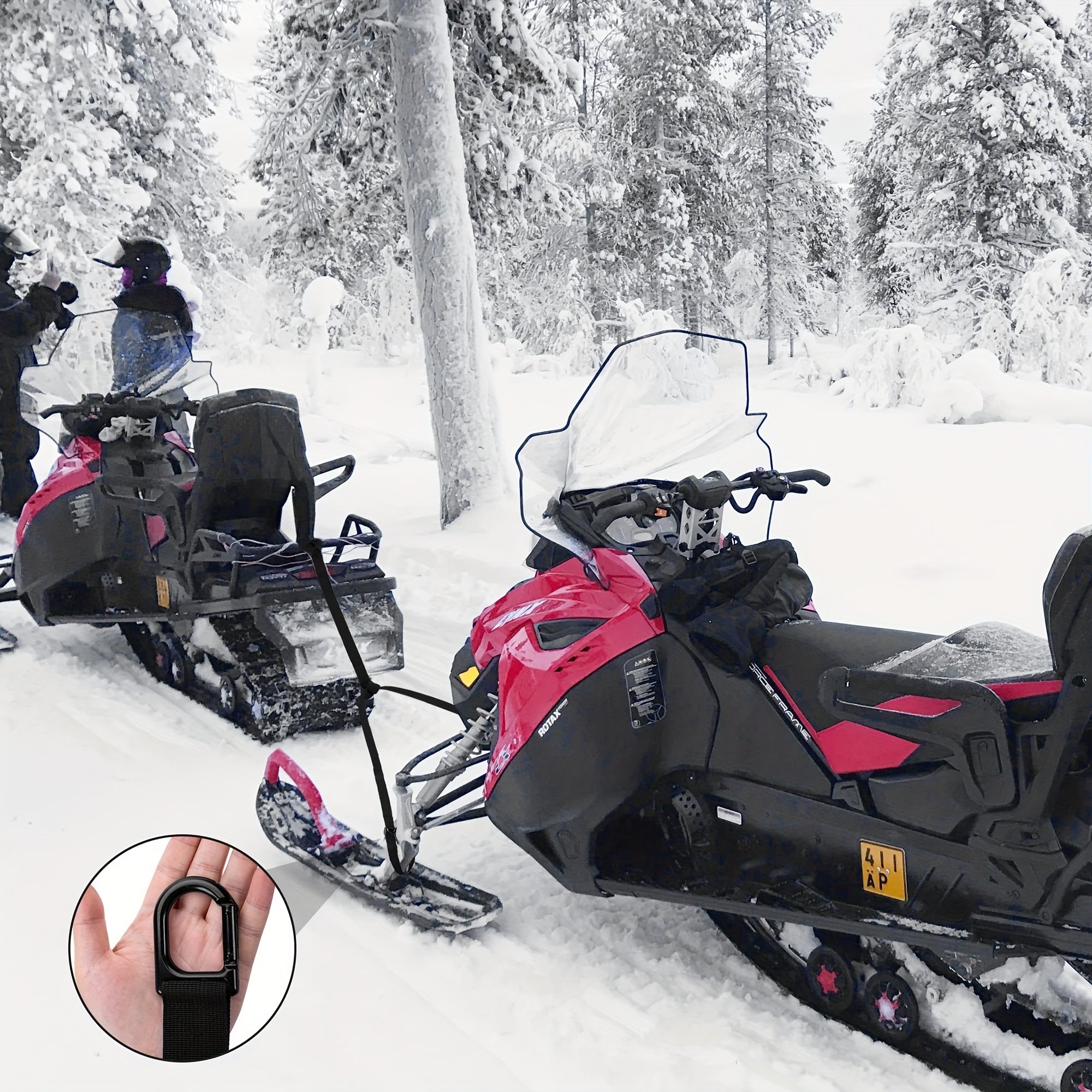 Heavy Snowmobile Tow Strap w/ Two Hook Emergency Off Tow Rope Snowmobile Accesso