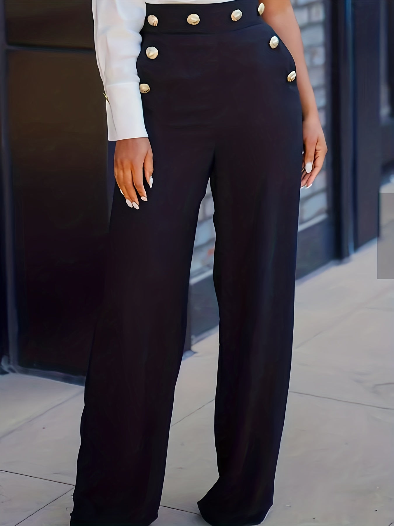 Button Decor Wide Leg Pants for Women