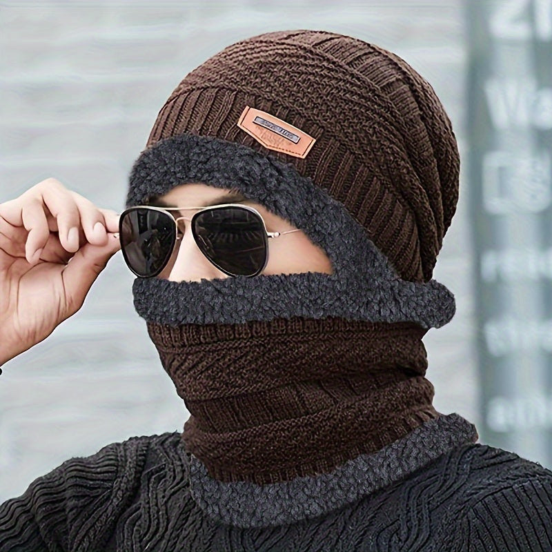 Men's Knit Beanie & Scarf Set - Warm Winter Ear Protection Hat
